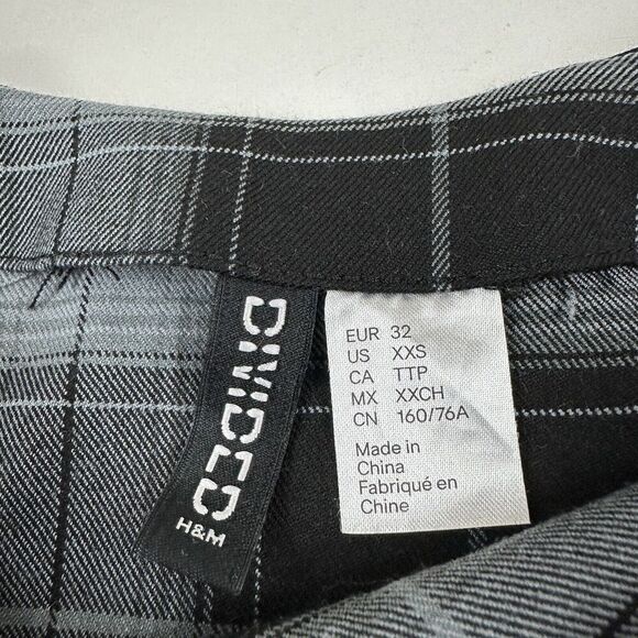 H&M Divided Black Gray Plaid Tank Dress Thick Straps Side Zip Stretch Slit XXS - Picture 7 of 8